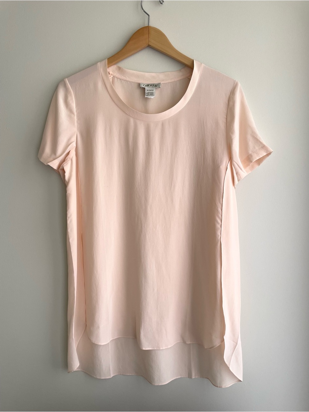 Orvis Silk Ballet Pink Short Sleeve Tulip Hem Flowy Blouse